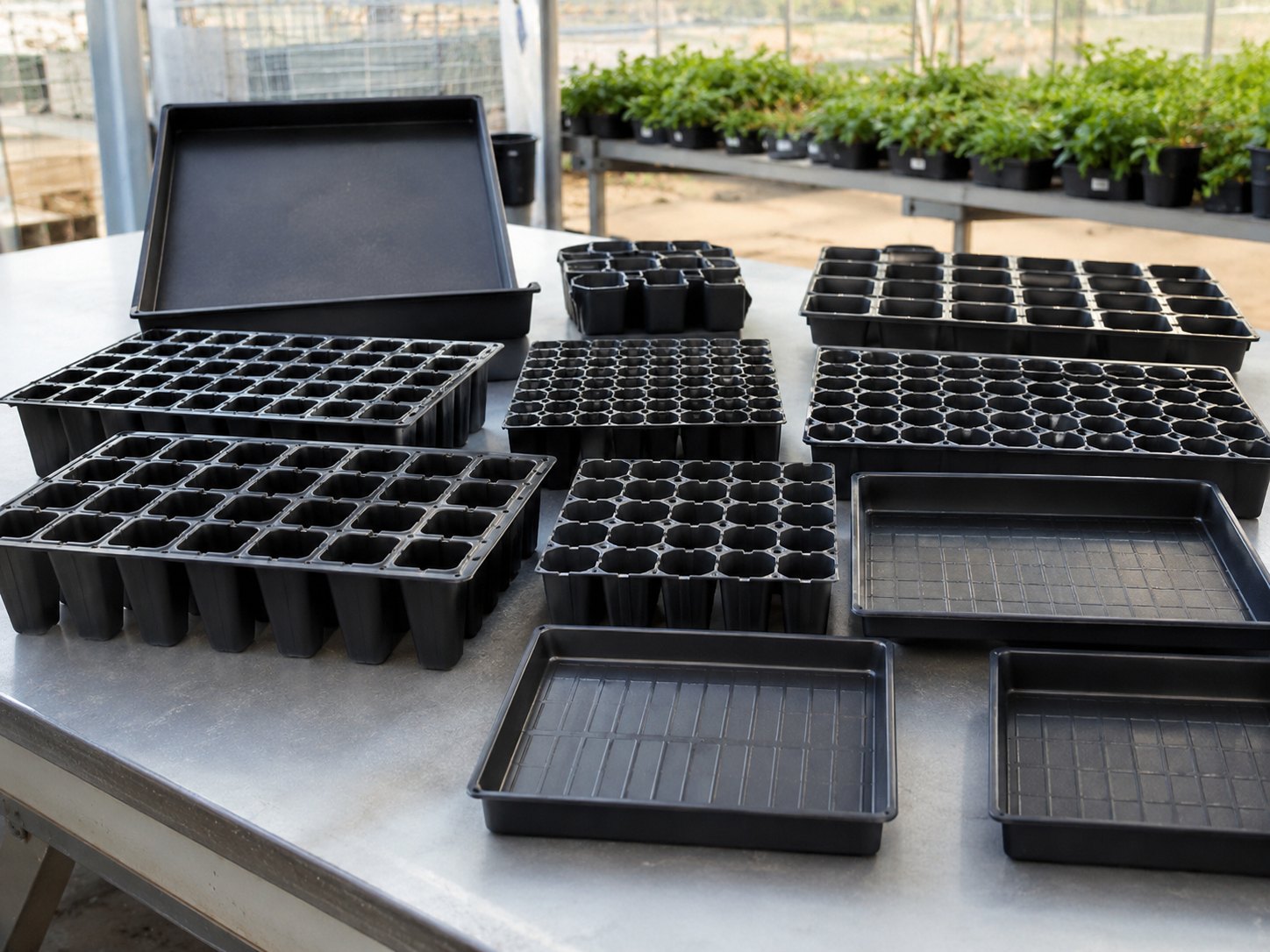 Agricultural tray inserts and greenhouse plastic trays in different structures