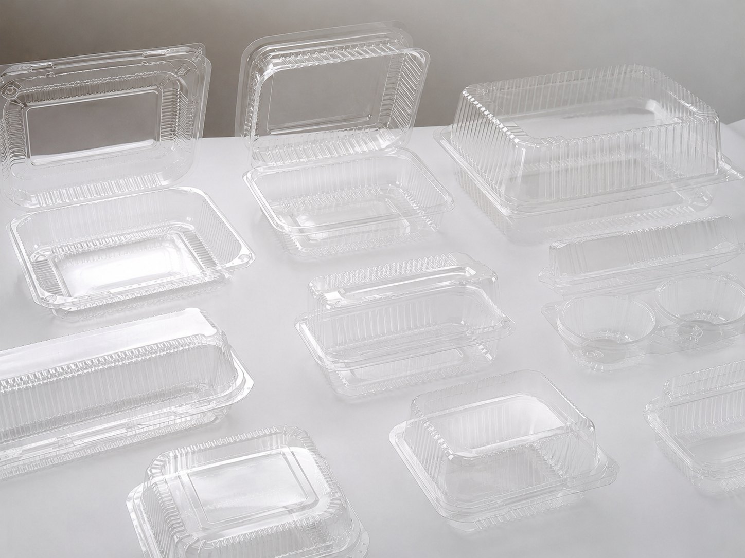 Clear disposable food box assortment for wholesale packaging buyers