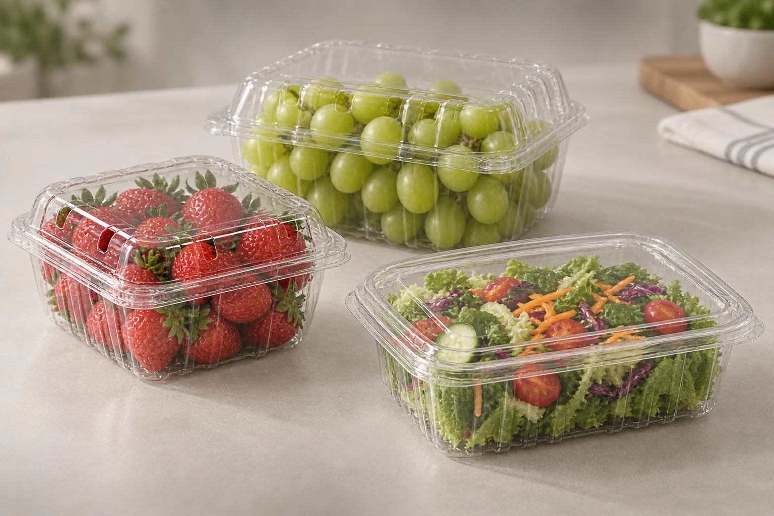 Clear PET fruit and prepared food packaging