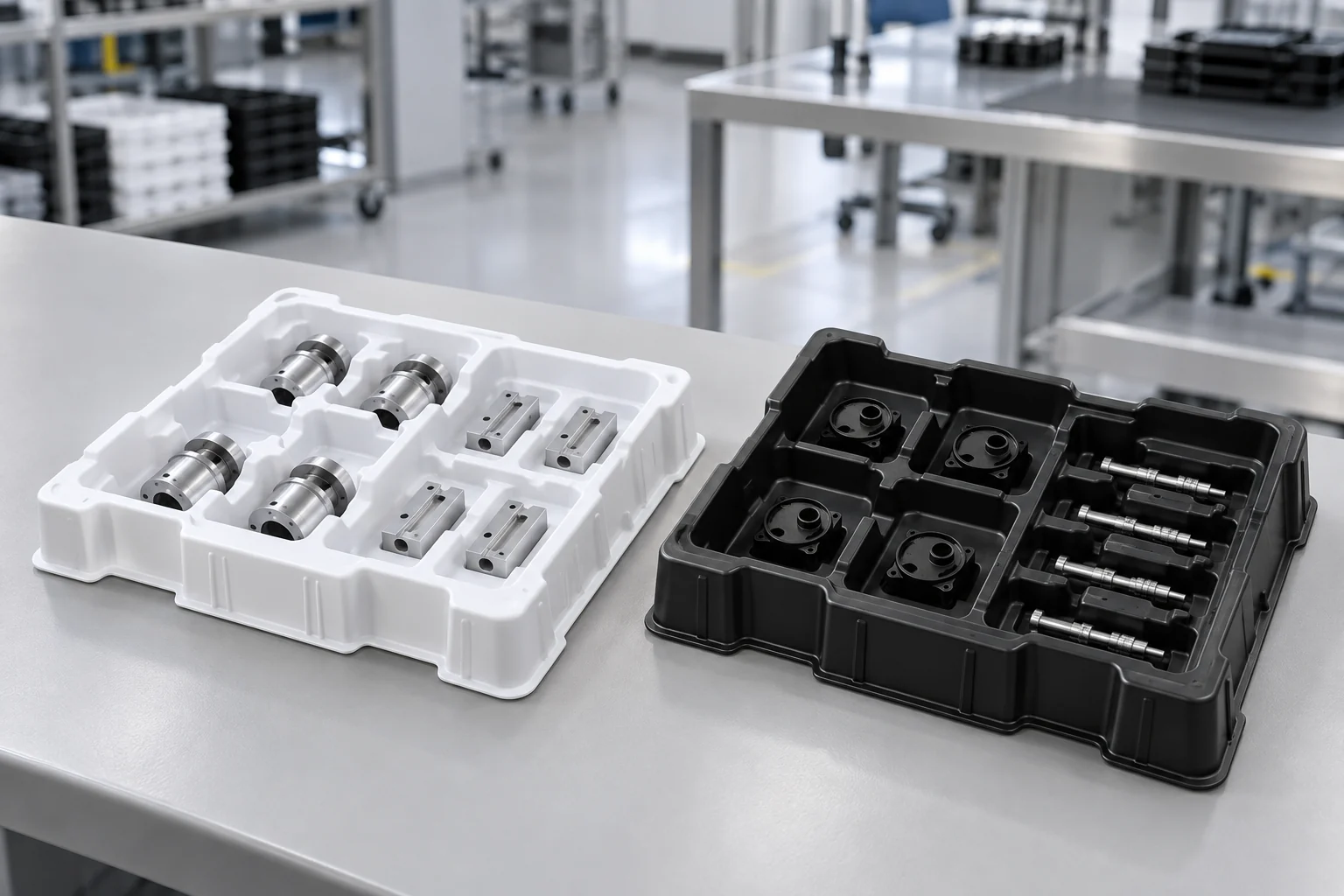 White and black custom thermoformed industrial trays