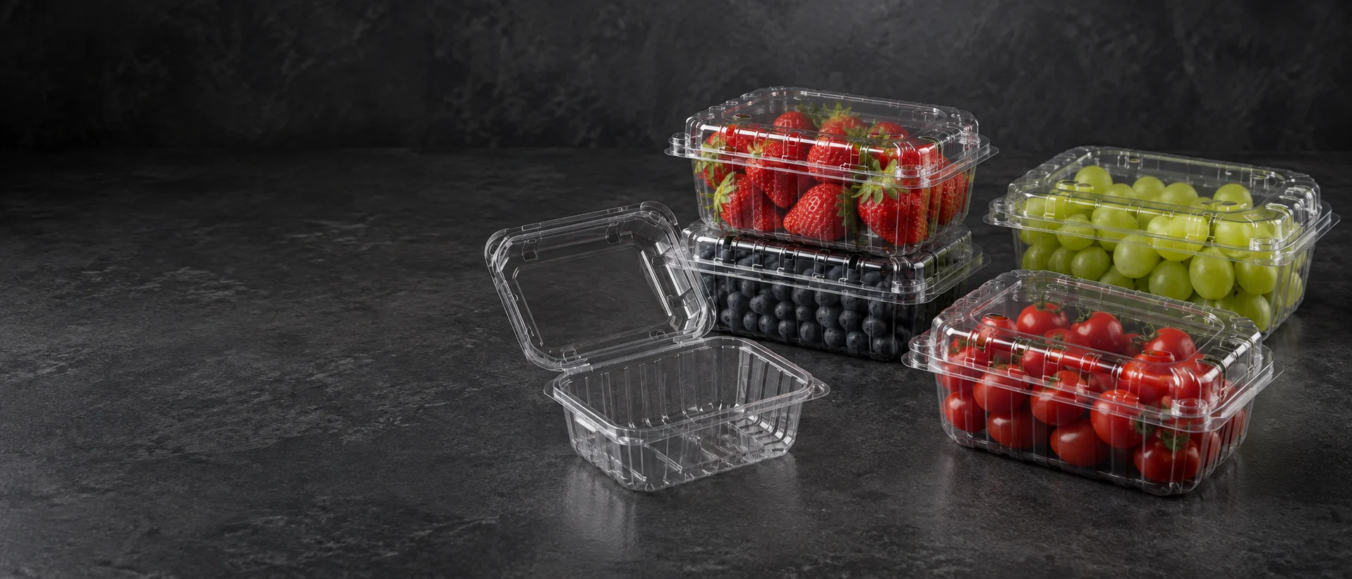 Clear PET fruit clamshells and food containers for produce packaging