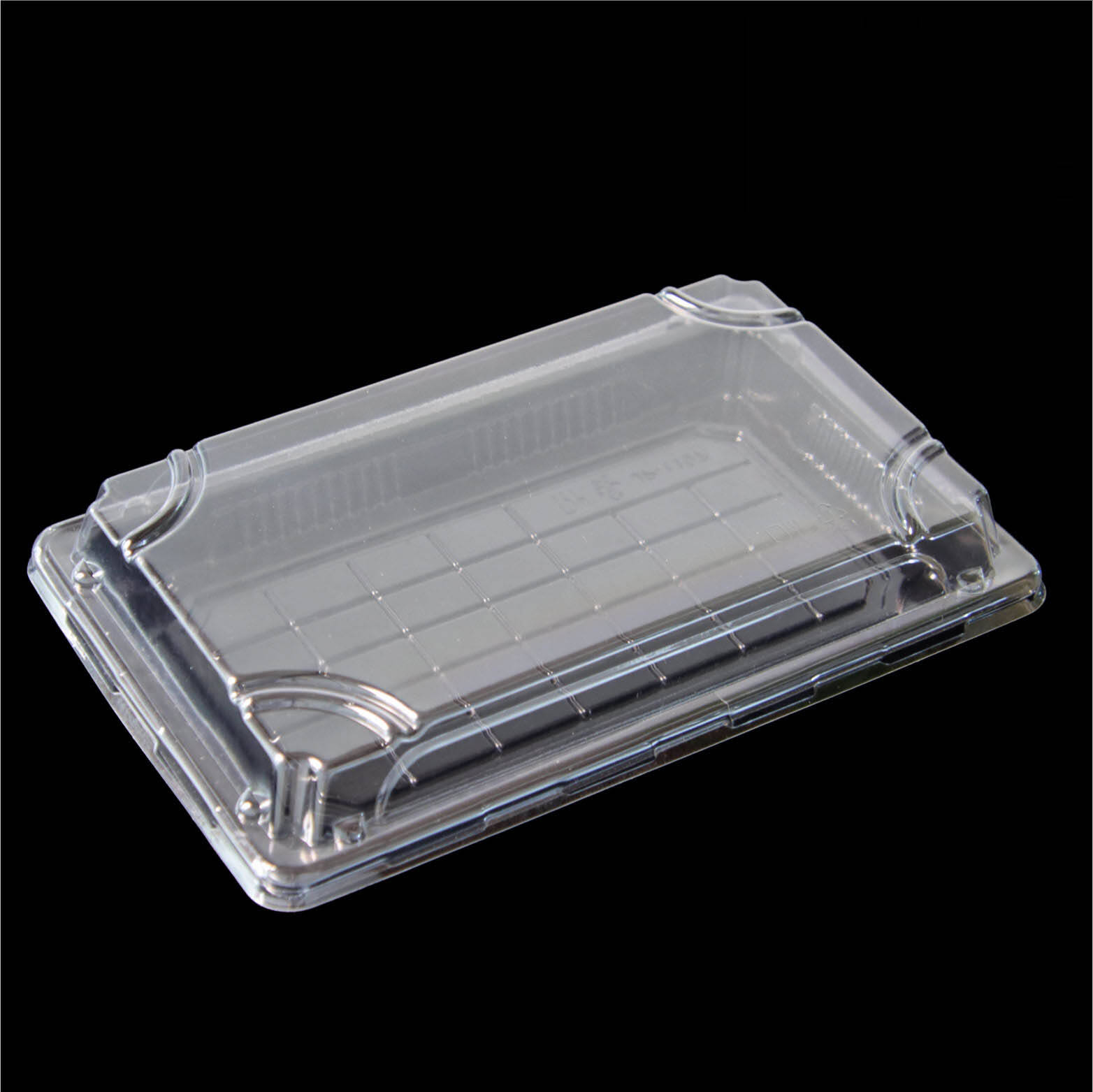 Clear rectangular hinged food clamshell reference