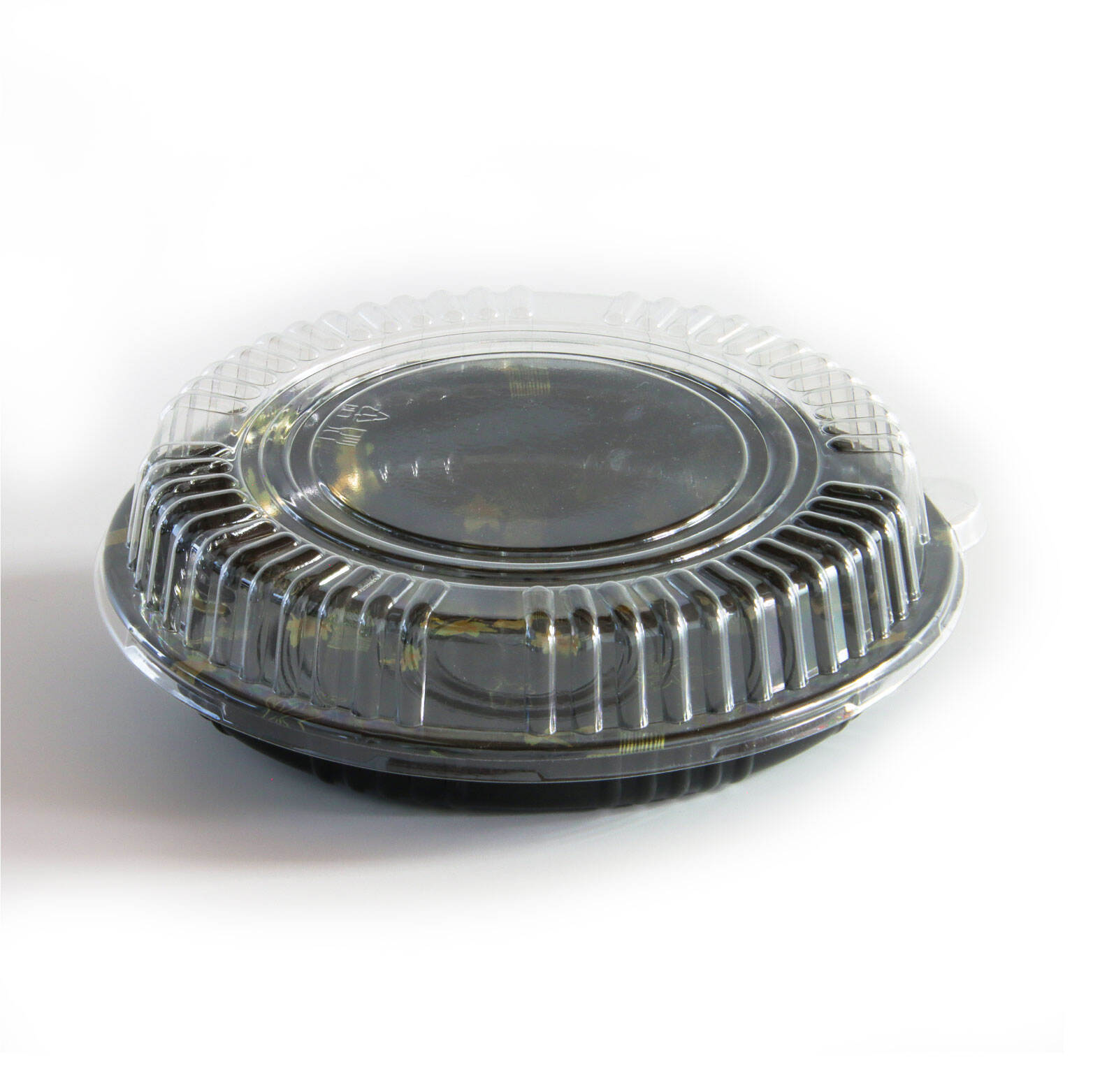 Round clear lid sushi and dessert tray packaging reference